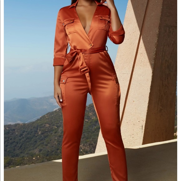 orange satin playsuit
